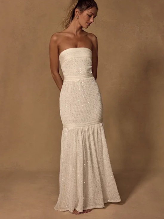 Lulus Dresses & Skirts - Lulus Sutri Cream Crochet Sequin Strapless Maxi Dress Mermaid Size XS Beach